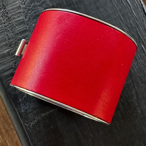 CELINE RED SILVER LEATHER MANCHETTE CUFF BRACELET BY PHOEBE PHILO - Picture 8 of 10